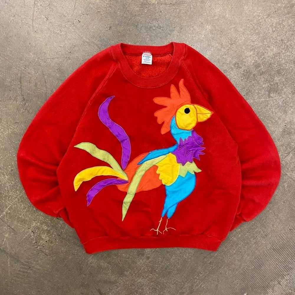 Vintage Jerzees Rooster 90s Grandma Sweater Nature Animals By Russell Size L